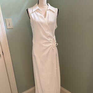 MNG soft white sleeveless collared wrap midi dress/NWOT